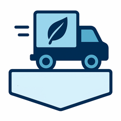 Icon of a delivery truck with a leaf symbol and 'Free Shipping USA' text on a white background