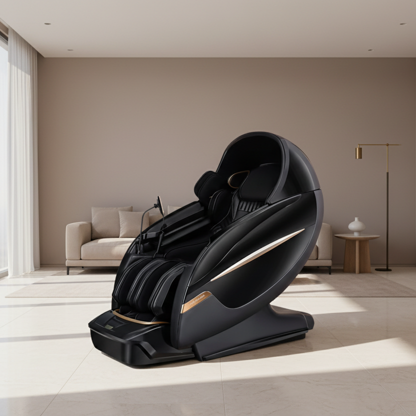 Black massage chair on a white background