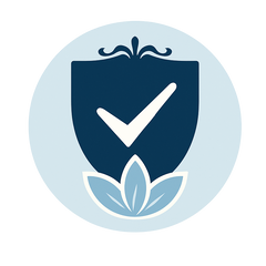 Logo for 'Manufacturer Warranty' with a shield and checkmark on a light blue background